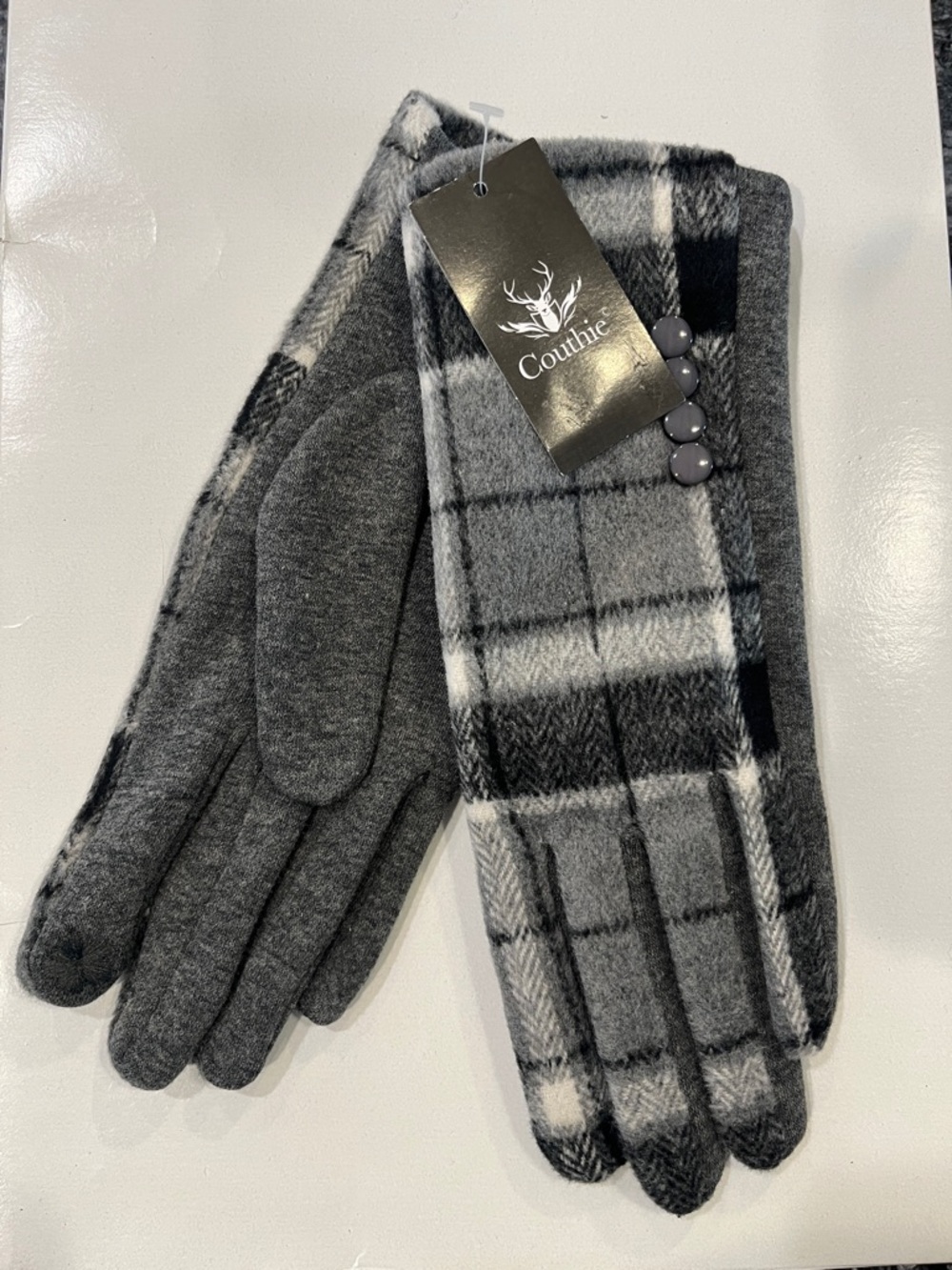 Women's Gray Plaid Winter Gloves